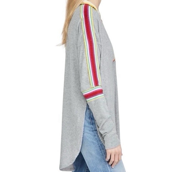 FP Feeling Magical Grey Ribbed Oversized Tunic Crochet Collar Racing Stripe - Picture 4 of 13